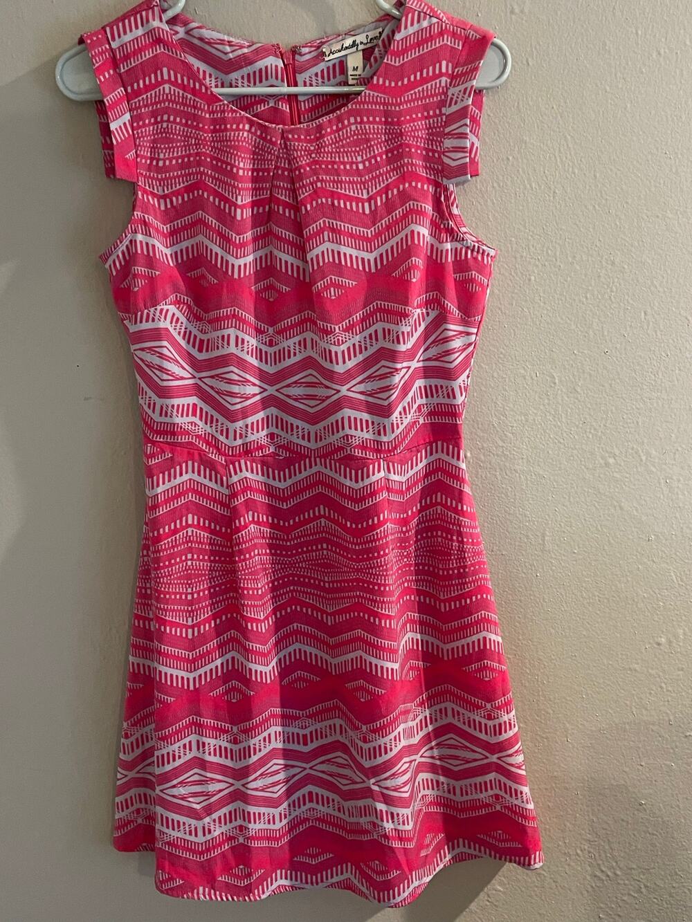 Accidentally in Love Pink Geometric Striped Sleeveless Dress Size M
